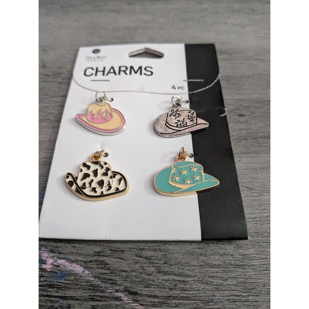 Blue Moon Beads Cowgirl Hat Charms 4pc Western Enamel Jewelry Making Set